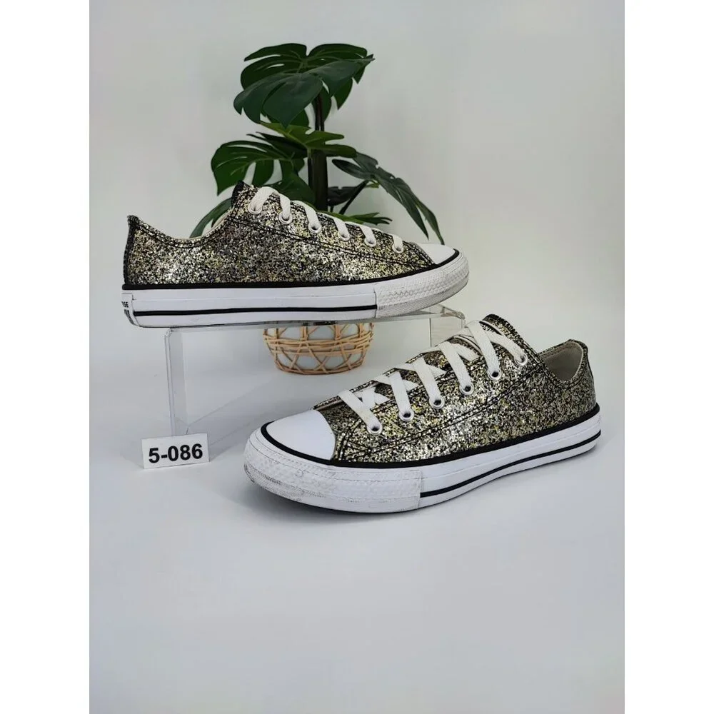 Converse Juniors Metallic Black/Silver Sparkle Casual Shoes Size 5.5 US